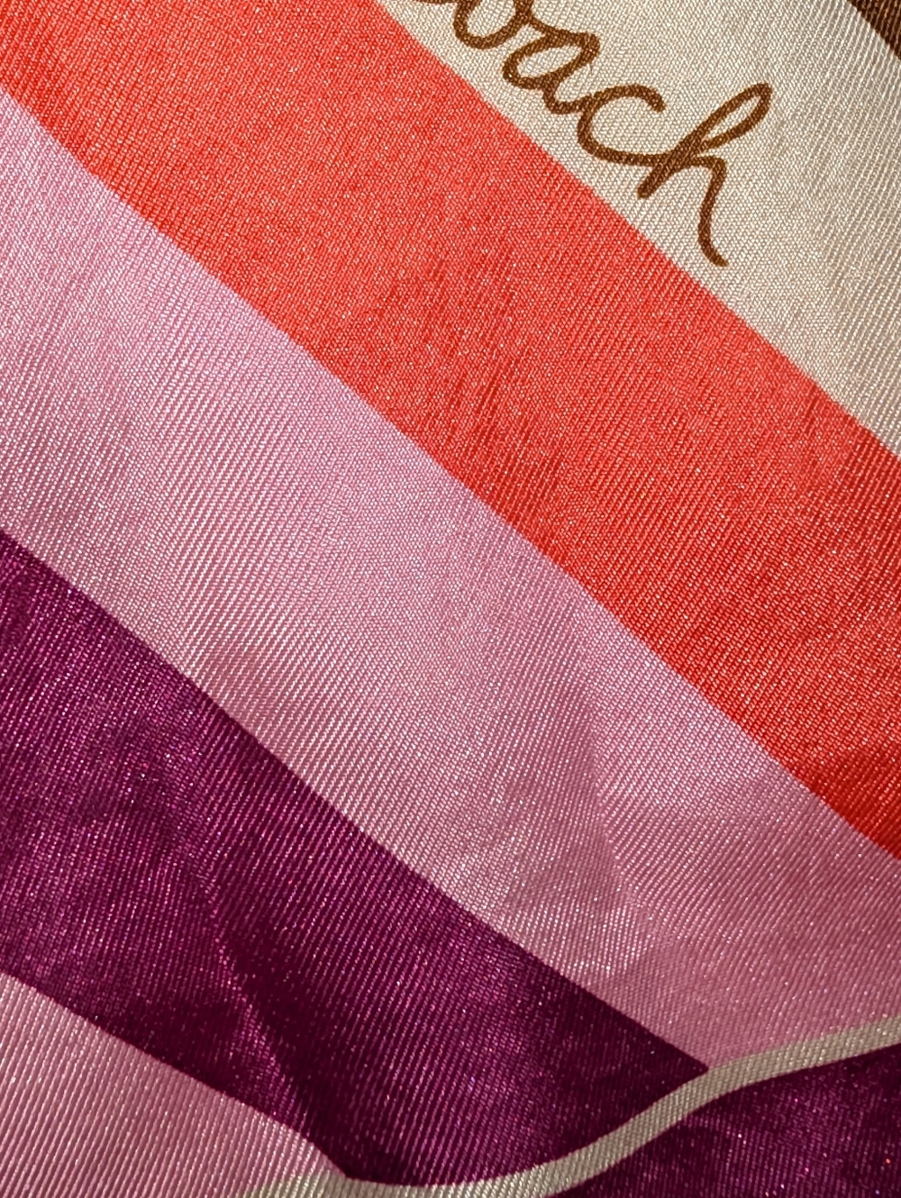 Coach Scarf Multicolor Diagonal Stripe Silk with Magenta Border 21" X 21" GUC - Picture 10 of 11